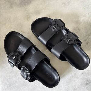 Vince Black Double Buckle Slide Sandals